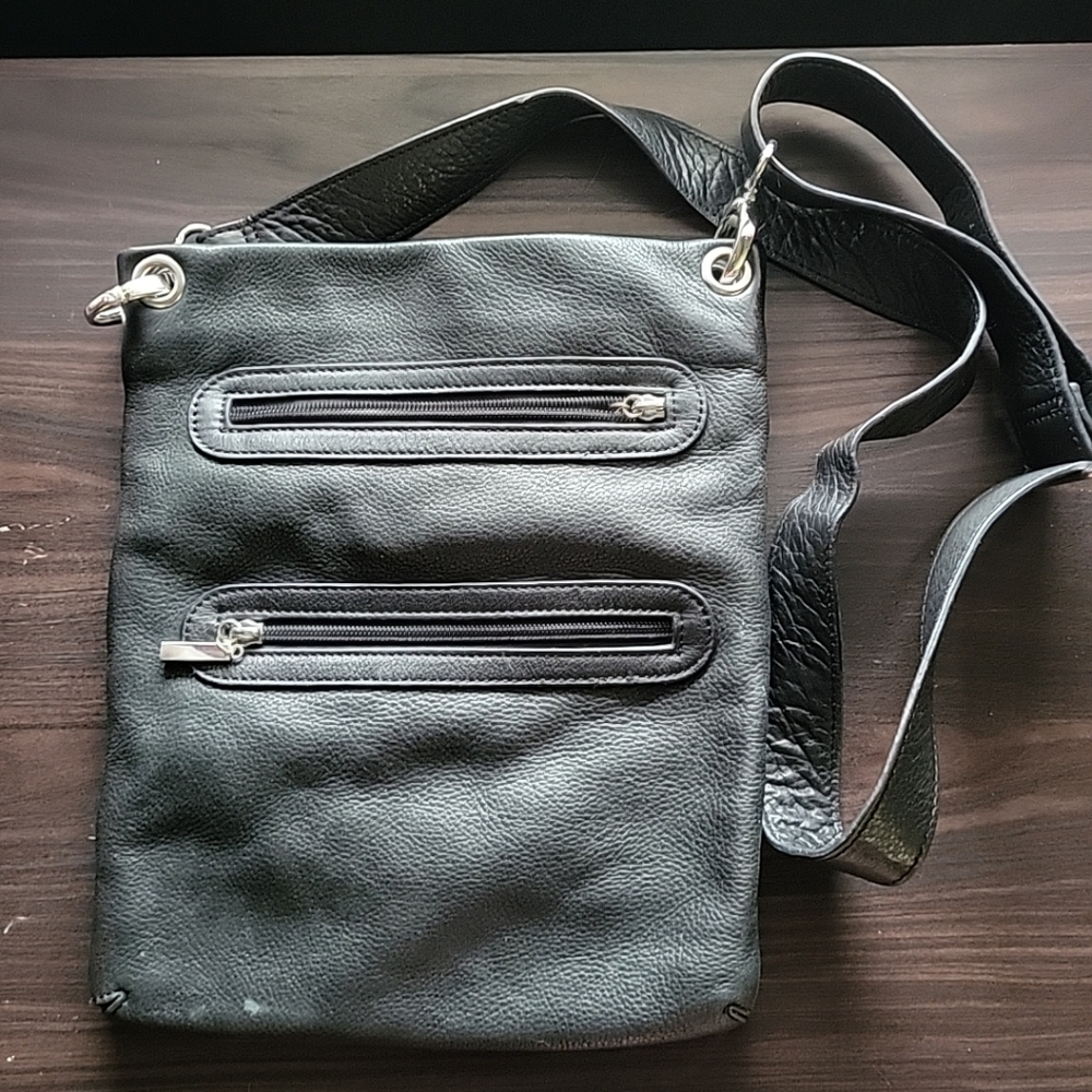 Margot Crossbody Bag Triple Zip Soft Black Pebbled Leather Handbag Purse